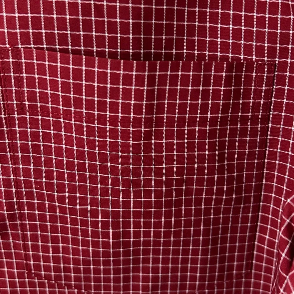LL Bean Shirt Mens Medium Dark Red Gingham Lakeside Performance Slightly Fitted - Picture 3 of 8